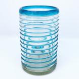  / Juego de 6 vasos grandes con espiral azul aqua